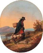 Indian Basket Seller in Autumn Landscape